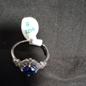 Silver Ring with Deep Blue Center Stone - Size 8